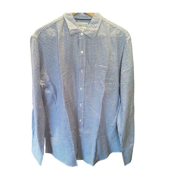 Men's Blue Slim Fit Long Sleeve Gingham Linen Shirt Size Large - NWT - Picture 2 of 9